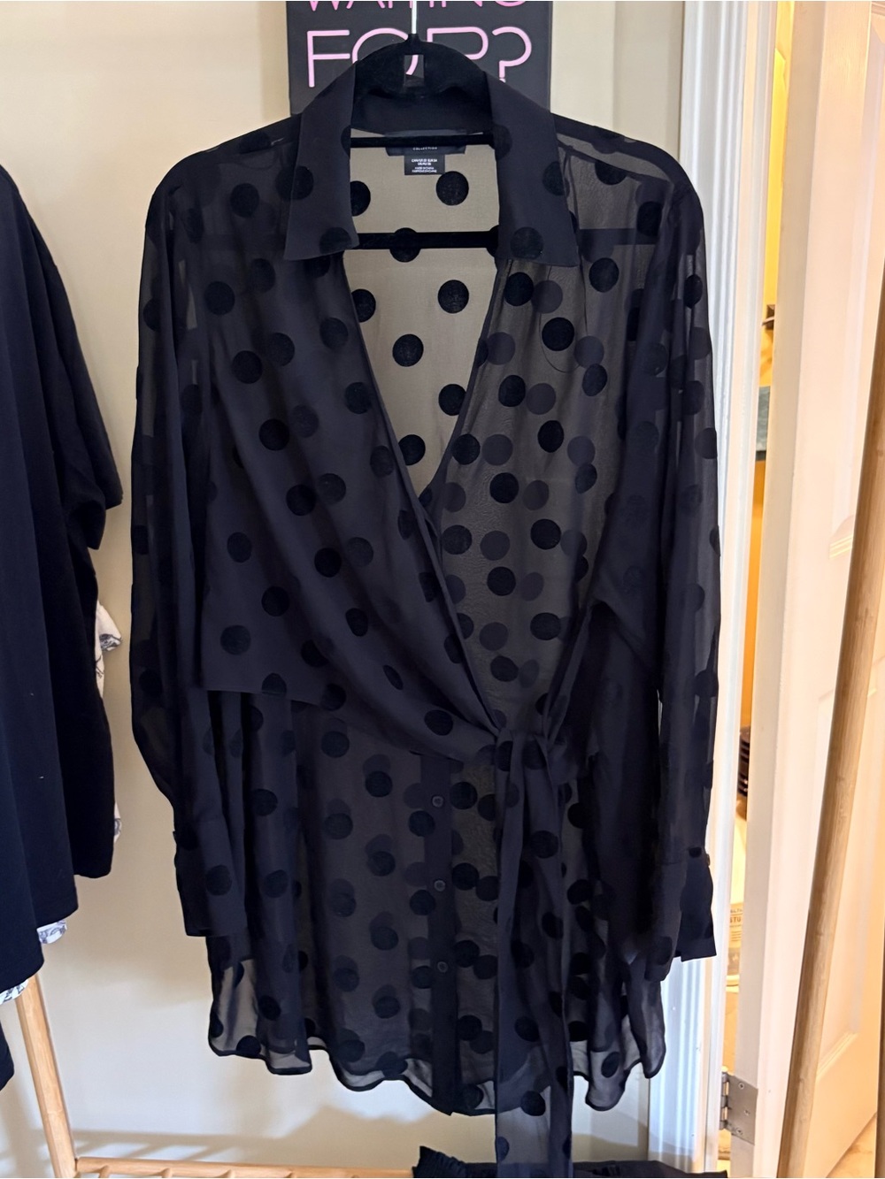 Michel Studio Black Velvet Polka Dot Sheer Blouse